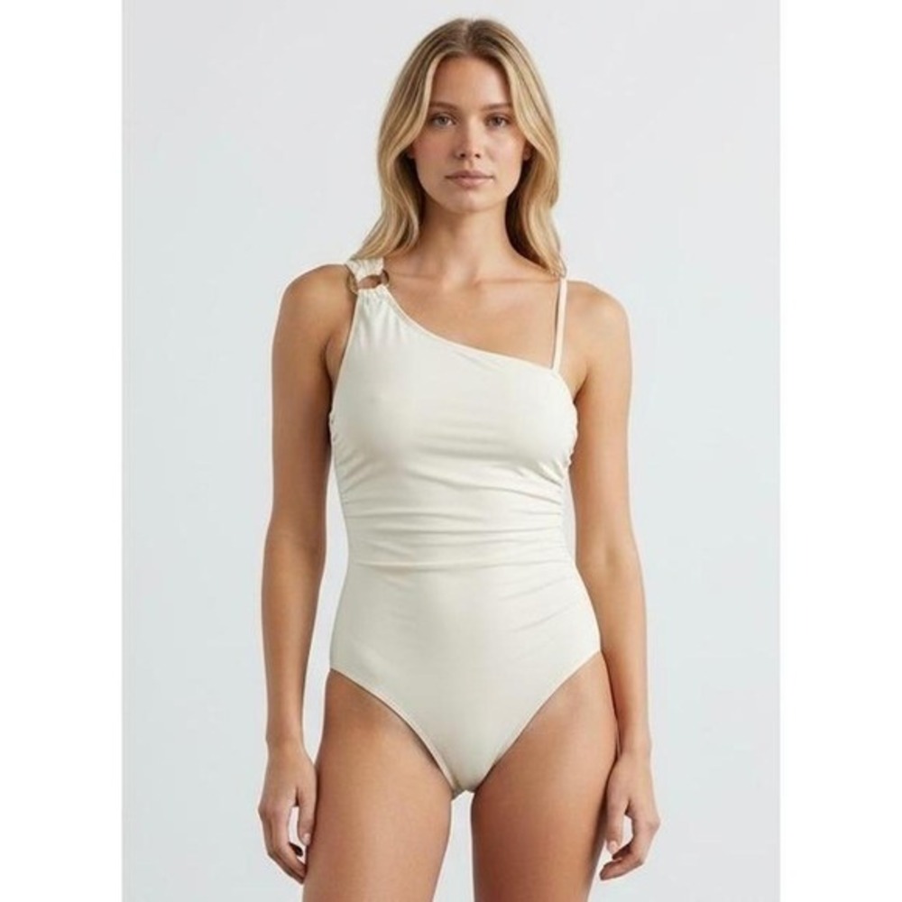 Kate Spade New York One Shoulder Ruched One Piece Swimsuit Cream Ivory Large